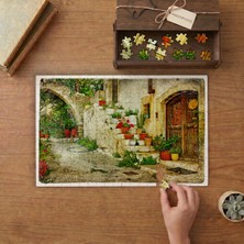 Merdivenlerdeki Saksılar  Tasarımı 240 Parça Ahşap Puzzle Ahşap Kutuda  MP01159