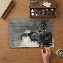 Kara Tren - Lokomotif Tasarımı 240 Parça Ahşap Puzzle Ahşap Kutuda  MP09508