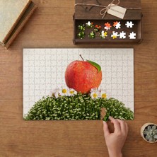 Papatyaların Üstünde Kırmızı Elma Tasarımı 240 Parça Ahşap Puzzle Ahşap Kutuda  MP01794