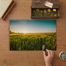 Günbatımında Yeşil Buğday Tarlası Tasarımı 240 Parça Ahşap Puzzle Ahşap Kutuda  MP00175