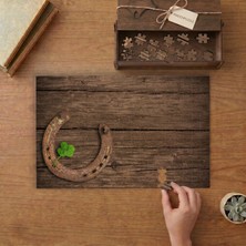 Eski Paslı Nal Dört Yapraklı Yonca  Tasarımı 240 Parça Ahşap Puzzle Ahşap Kutuda  MP00864