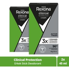 Rexona Men Clinical Protection Stick Deodorant Active Fresh 96 Saate Kadar Koruma 45 ml X2 Adet