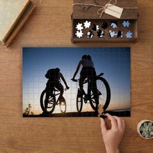 Gün Batımında Bisiklet Süren Çift Tasarımı 240 Parça Ahşap Puzzle Ahşap Kutuda  MP00400