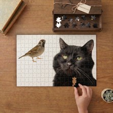 Serçe ve Siyah Kedi - Sevimli Hayvanlar Tasarımı 240 Parça Ahşap Puzzle Ahşap Kutuda  MP02518
