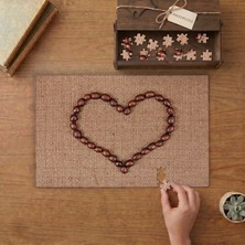 Kahve Çekirdeklerinden Kalp Tasarımı 240 Parça Ahşap Puzzle Ahşap Kutuda  MP00357