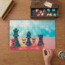 Renkli Satranç Taşları - Şah Mat Tasarımı 240 Parça Ahşap Puzzle Ahşap Kutuda  MP05362