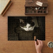 Yeşil Gözlü Kedi Tasarımı 240 Parça Ahşap Puzzle Ahşap Kutuda  MP01964