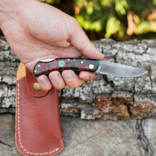 Köse Mehmet Katlanır Model  - Damascus Çelik - Stabilize Sap - 15 cm