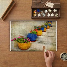 Renkli Saksılar- Güzel Çiçekler Tasarımı 240 Parça Ahşap Puzzle Ahşap Kutuda  MP01165
