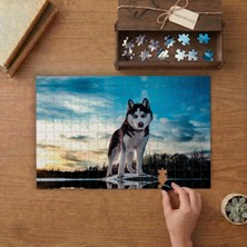  Siyah Beyaz Husky Köpeği - Sibirya Kurdu Tasarımı 240 Parça Ahşap Puzzle Ahşap Kutuda  MP02645