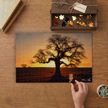 Yapraklı Dökülmüş Ağaç - Suluboya Efekti Tasarımı 240 Parça Ahşap Puzzle Ahşap Kutuda  MP02753