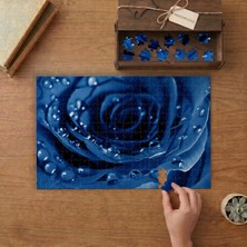 Yakın Çekim Mavi Gül Tasarımı 240 Parça Ahşap Puzzle Ahşap Kutuda  MP03772