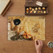 Harita - Deniz Kabuğu - Pusula - Denizcilik Tasarımı 240 Parça Ahşap Puzzle Ahşap Kutuda  MP03466