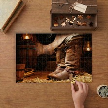 Kovboy Çizmeleri ve Han Tasarımı 240 Parça Ahşap Puzzle Ahşap Kutuda  MP07882