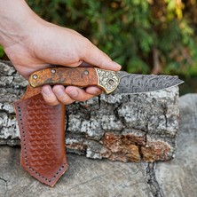 Köse Mehmet Katlanır Model  - Damascus Çelik - Stabilize Sap - 24CM