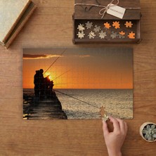 Gün Batımında Balık Tutan Balıkçılar Tasarımı 240 Parça Ahşap Puzzle Ahşap Kutuda  MP00798
