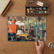 Metal Nosaljik Robotlar Tasarımı 240 Parça Ahşap Puzzle Ahşap Kutuda  MP00990