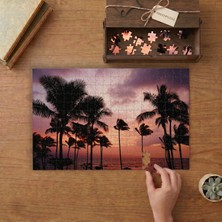 Kırmızı Gökyüzü - Palmiye Ağaçları  Tasarımı 240 Parça Ahşap Puzzle Ahşap Kutuda  MP05963