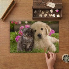 Yavru Kedi ve Köpek Tasarımı 240 Parça Ahşap Puzzle Ahşap Kutuda  MP03044