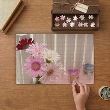 Vazoda Pembe Kır Çiçekleri Tasarımı 240 Parça Ahşap Puzzle Ahşap Kutuda  MP00505