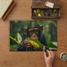 Muz Tutan Maymun Tasarımı 240 Parça Ahşap Puzzle Ahşap Kutuda  MP03189