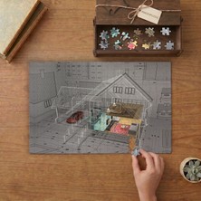 Konut Evinin 3D Izometrik Görünümün 3D Izometrik Görünümü Tasarımı 240 Parça Ahşap Puzzle Ahşap Kutuda  MP07284
