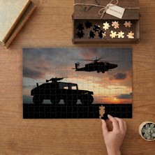 Askeri Helikopter ve Araba Tasarımı 240 Parça Ahşap Puzzle Ahşap Kutuda  MP02591