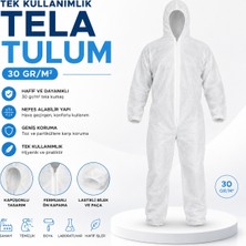 Kaan Medikal Tek Kullanımlık Tela Tulum 30GR Beyaz Fermuarlı (50 Adet)