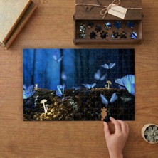 Mavi Kelebekler Tasarımı 240 Parça Ahşap Puzzle Ahşap Kutuda  MP07111