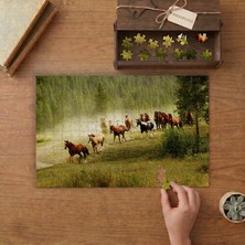Koşan At Sürüsü Tasarımı 240 Parça Ahşap Puzzle Ahşap Kutuda  MP07991