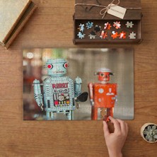 Vintage El Yapımı Oyuncak Robotlar Tasarımı 240 Parça Ahşap Puzzle Ahşap Kutuda  MP00992