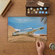 Şişede Not - Kum- Sahil Tasarımı 240 Parça Ahşap Puzzle Ahşap Kutuda  MP00279
