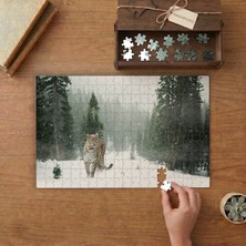 Karlı Ormanda Leopar Tasarımı 240 Parça Ahşap Puzzle Ahşap Kutuda  MP08877