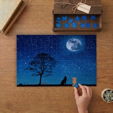 Dolunayda Uluyan Kurt - Yıldızlı Gece Tasarımı 240 Parça Ahşap Puzzle Ahşap Kutuda  MP01970