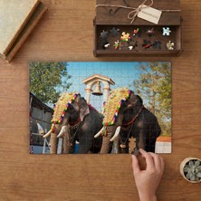 Süslü Fil Hint Festivali Tasarımı 240 Parça Ahşap Puzzle Ahşap Kutuda  MP00417