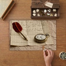 Eski Mektup Saat Tasarımı 240 Parça Ahşap Puzzle Ahşap Kutuda  MP00442