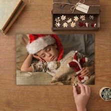 Noel Şapkalı Uyuyan Çocuk Tasarımı 240 Parça Ahşap Puzzle Ahşap Kutuda  MP00643