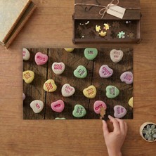 Kalp Şeklinde Şekerler Tasarımı 240 Parça Ahşap Puzzle Ahşap Kutuda  MP03428