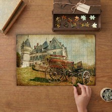 Retro Ev Tahta Araba Tasarımı 240 Parça Ahşap Puzzle Ahşap Kutuda  MP01174