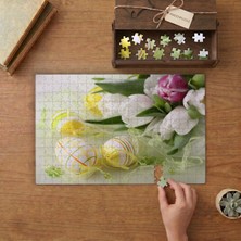 Laleler ve Boyalı Yumurtalar- Pakalya Yumurtaları Tasarımı 240 Parça Ahşap Puzzle Ahşap Kutuda  MP00160