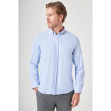İmza Mavi Düğmeli Yaka Oxford Slim Fit Pamuklu Gömlek 1004265284