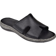 Castle Black Hakiki Deri Comfort Kadın Terlik CB-22404   Siyah