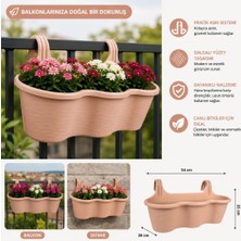 Abnturk Pratik Dayanıklı Şık 10LT Kahverengi Sahra Askılı Saksı 54X28X25CM Balkon Korkuluk Duvar Dekoratif Askılı Sepet