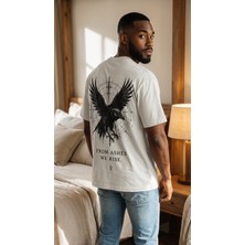 Lumora Store %100 Pamuk From Ashes We Rise Kuzgun Sırt Baskılı Unisex Oversize Tişört Beyaz
