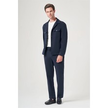 İmza Lacivert Berberi Yaka Örme Beli Lastikli 6 Drop Slim Fit Astarsız Esnek Takım Elbise 1001260177
