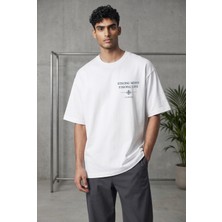 Lumora Store %100 Pamuk Strong Mind Strong Life Baskılı Unisex Oversize Tişört Beyaz