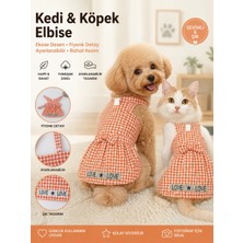 Daisy Kedi ve Köpek Ekose Elbise – Fiyonk Detaylı Ayarlanabilir Evcil Hayvan Kıyafeti Turuncu