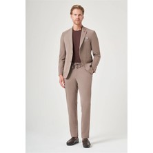 İmza Kahverengi Mono Yaka 6 Drop Slim Fit Beli Lastikli Takım Elbise 1001260194