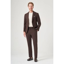 İmza Kahverengi Kırlangıç Yaka 6 Drop Slim Fit Tam Astar Esnek Takım Elbise 1001260148