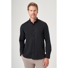 İmza Siyah Düğmeli Yaka Oxford Slim Fit Pamuklu Gömlek 1004265284